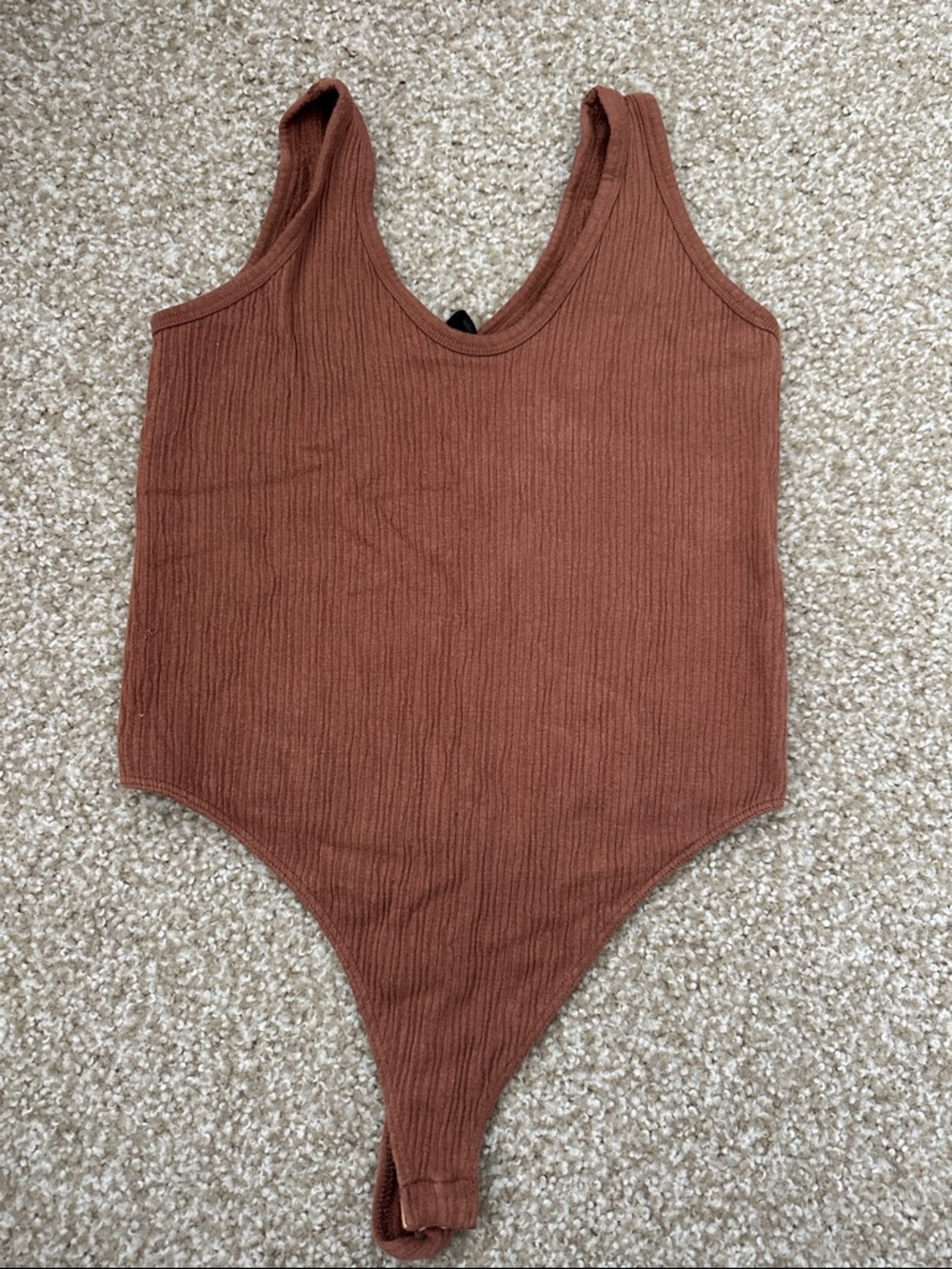 BDG Ribbed Tank Bodysuit in Rust Brown